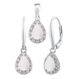 Silvego Set gioielli in argento EUREKA con Quarzo rosa - orecchini e pendente JJJ1393SRO #1095382