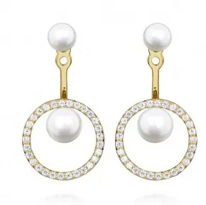 Silver Cat Orecchini eleganti placcati in oro con zirconi e perla SC502