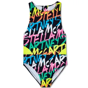 Stella McCartney Girls Neon Print Swimsuit Black - 10Y BLACK