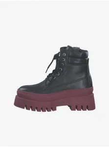 Burgundy-black leather ankle boots with fur Tamaris - Ladies #517761