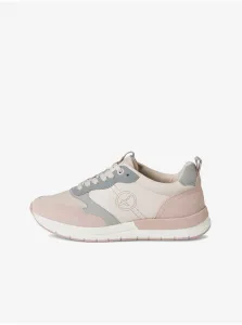 Women's White and Pink Suede Sneaker - Women's