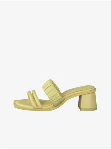 Tamaris Light Yellow Leather Heeled Slippers - Ladies #1101271