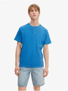 Blue Mens Lined T-Shirt with buttons Tom Tailor - Men