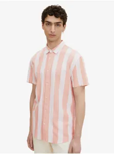 Cream-Apricot Men's Striped Linen Shirt Tom Tailor Denim - Men #935624