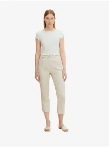 Cream Women's Shortened Trousers with Linen Tom Tailor - Women