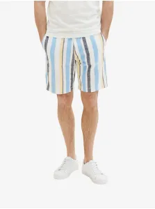 Tom Tailor White and Blue Mens Striped Shorts - Men #2294236