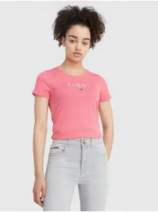 Pink Women's T-Shirt with Tommy Jeans Print - Women #994122
