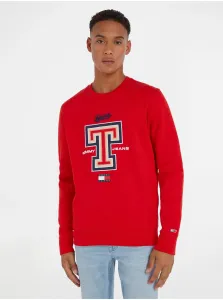 Red Men Sweatshirt Tommy Jeans Modern Sport T Crew - Men #1961265