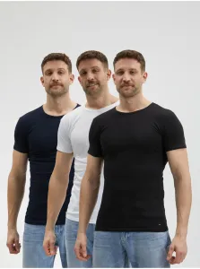 Tommy Hilfiger Set of three men's basic T-shirts in black, dark blue and white Tomm - Men #2251960