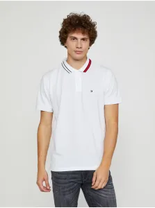 White Mens Polo T-Shirt Tommy Hilfiger Sophisticated Tipping - Men #207826