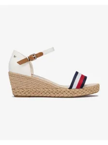 White Women's Wedge Sandals Tommy Hilfiger Shimmery Ribbon - Ladies #765807