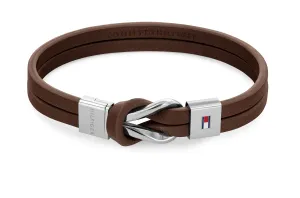 Tommy Hilfiger Bracciale moderno in pelle marrone Braided Knot 2790441