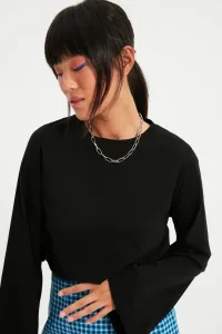 Trendyol Black 100% Cotton Relaxed/Wide, Comfortable Fit Crop Crew Neck Knitted T-Shirt #222503
