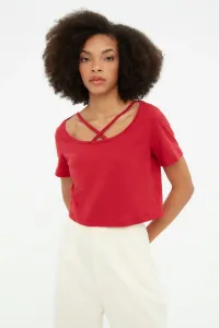 Trendyol Dark Claret Red Collar Detailed Crop Sport T-Shirt