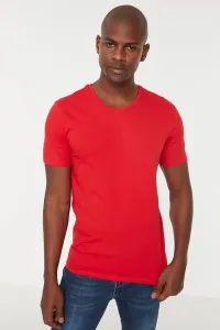 Trendyol Red Basic Slim V-Neck Short Sleeved T-Shirt 100% Cotton #1245126