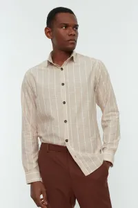 Trendyol Men's Beige Regular Fit Shirt Collar Striped Shirt