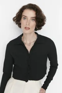 Trendyol Black Knitted Blouse with Buttons/Fitted Polo Neck Creme/Textured Crop