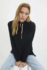Trendyol Black Hooded Asymmetric Slim Knitted Sweatshirt