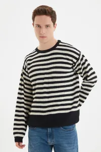Trendyol Black Men's Oversize Fit Wide fit Crew neck Striped Knitwear Sweater