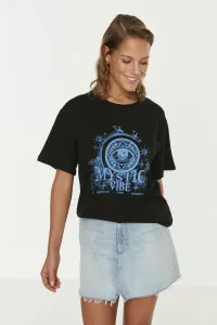 Trendyol Black Printed Boyfriend Knitted T-Shirt #261105