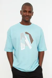 Trendyol Blue Men's Short Sleeve Oversize Fit 100% Cotton Printed T-Shirt #1335954