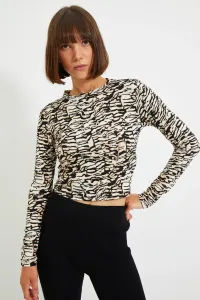Trendyol Brown Patterned Fitted/Simple Crew Neck Crop Flexible Knitted Blouse