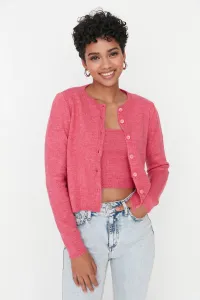 Trendyol Pink Soft-textured blouse with Crop and Button Detail, Cardigan Knitwear Suit