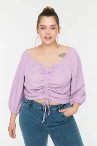 Trendyol Curve Lilac Shirred Knitted Crop Blouse