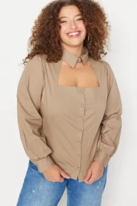 Trendyol Curve Plus Size Shirt - Beige - Fitted