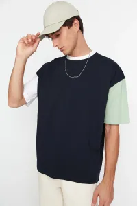 Trendyol Dark Navy Men's Oversize Fit Short Sleeve Crew Neck Paneled T-Shirt #1079410