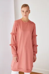 Trendyol Dried Rose Crewneck Knitted Tunic With Frill Sleeves #1012107
