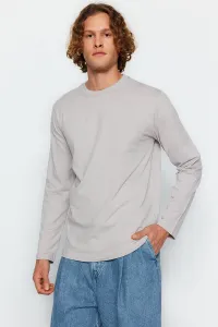 Trendyol Gray Men's Basic Regular/Regular Cut Long Sleeved 100% Cotton T-Shirt