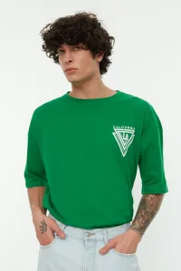 Trendyol Men's Green Oversize Crew Neck Short Sleeve City Printed 100% Cotton T-Shirt