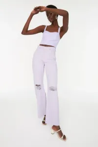 Trendyol Lilac Ripped Detailed High Waist Wide Leg Jeans