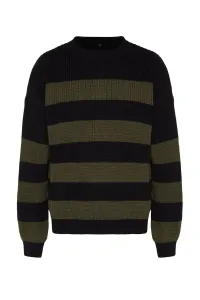 Trendyol Men's Khaki Oversize Fit Wide Fit Crew Neck Striped Knitwear Sweater #2989510