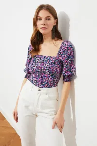 Trendyol Multicolored Crop-Weave Square Collar Floral Print Blouse