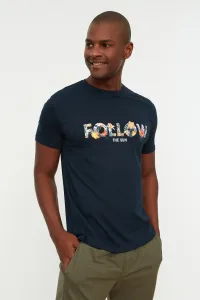 Trendyol Navy Blue Men Regular Fit 100% Cotton Crew Neck Short Sleeved Printed T-Shirt #1263114