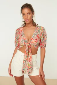 Trendyol Paisley Patterned Viscose Beach Blouse with Crop Tie Detail #1057914