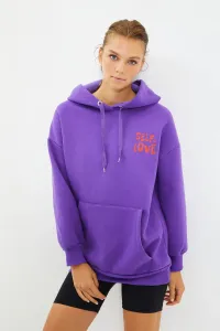 Trendyol Purple Back Print Detailed Boyfriend Thick Fleece Inner Knitted Sweatshirt
