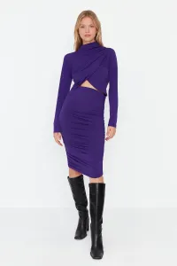 Trendyol Purple Double Breasted Detailed Crop Knitted Blouse