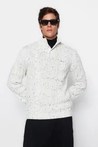 Trendyol Men's Ecru Regular Fit Buttoned Turtleneck Nopel Knitwear Sweater #2310093