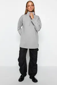 Trendyol Gray Zipper Detailed Diver/Scuba Plain Knitted Sweatshirt #2526891