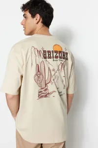 Trendyol Men's Oversize/Wide Cut Tropical Print Crew Neck Short Sleeve 100% Cotton T-Shirt
