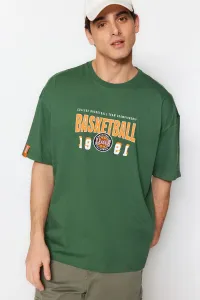 Trendyol Green Men's Oversize/Wide Cut Crew Neck Short Sleeve Basketball Printed 100% Cotton T-Shirt