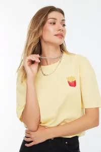 Trendyol Yellow Embroidered Loose Knitted T-Shirt #150237