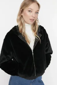 Trendyol Black Oversized Hooded Plush Coat