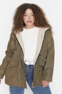 Trendyol Curve Khaki Hooded Coat with snap fasteners and pockets