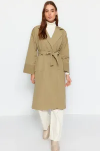 Trendyol Light Khaki Oversize Wide-Cut Long Sleeve Trench Coat with Pockets, Water-repellent Long Trench Coat