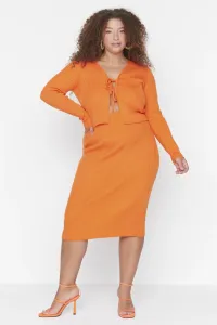 Trendyol Curve Orange Lacing Detail Fine Knitwear Cardigan Skirt Set