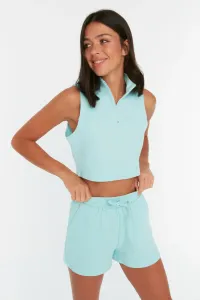 Trendyol Mint Recycle Waffle Fabric Zipper Detailed Knitted Bottom-Top Set #1600522